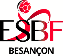 a logo for esbf besancon with a soccer ball in the middle