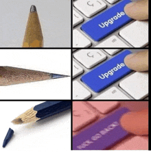 a picture of a broken pencil next to a blue upgrade button