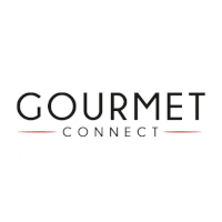 a logo for gourmet connect with a white background