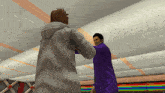 a man in a purple suit is standing next to a man in a white jacket