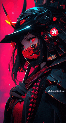 a painting of a samurai with a red mask