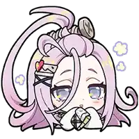 a cartoon drawing of a girl with long pink hair and a hat on her head .