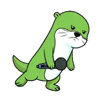 a cartoon otter is holding a microphone that says mic
