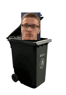 a bentley garbage can with a picture of a man in it