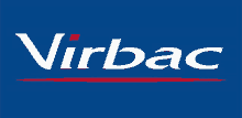 a blue and white logo for virbac with a red stripe