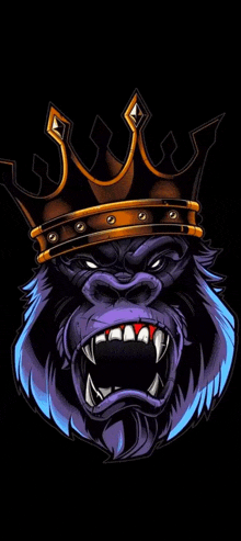 a gorilla wearing a crown on a black background