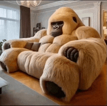 a couch that looks like a gorilla is in a living room