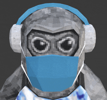 a monkey wearing headphones and a blue mask