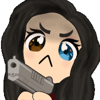 a cartoon of a girl holding a gun with an angry face on her face