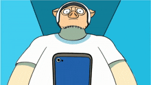 a cartoon of a man wearing headphones holding a cellphone