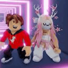 a boy and a girl are standing next to each other . the girl has antlers on her head .