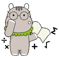 a cartoon hippo wearing glasses and a green scarf holding a book