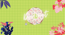 a green background with a donut and the word donut