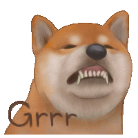 a drawing of a dog with its mouth open and the word grrrr written below it