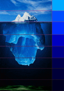 a picture of an iceberg in the ocean with different shades of blue in the background