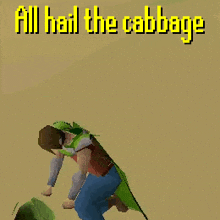 a man in a green cape is kneeling down with the words " all hail the cabbage " above him