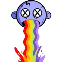 a cartoon drawing of a person vomiting rainbows