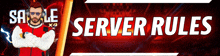 a banner that says " server rules " with a picture of a man