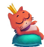 a cartoon cat wearing a crown is laying on a pillow