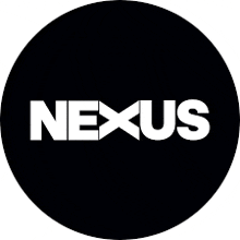 a black circle with the word nexus on it .