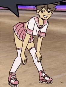 a cartoon of a girl wearing roller skates and a sailor uniform .