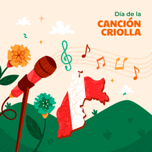 a poster for dia de la cancion criolla with a microphone and music notes