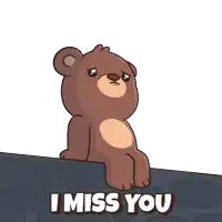 a teddy bear sits on a wall with the words " i miss you " above him