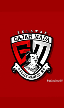 a logo for gajah mada shows a man with a ponytail