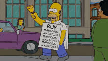 a cartoon character is holding a sign that says buy marscoin