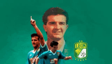 a collage of three soccer players with a leon logo in the background .