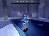 a panda is standing in front of a snow king doge in a game