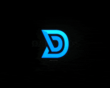 a blue letter d on a black background with the word dande below it