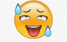 a laughing emoji with sweat coming out of it 's nose and mouth .