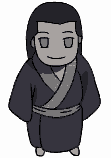 a cartoon drawing of a man in a kimono with a smile on his face