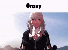 a picture of a girl with the word gravy on the bottom