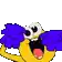 a pixel art drawing of a yellow cartoon character with blue wings and a big mouth .