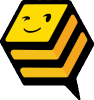 a yellow cube with a smiley face and a speech bubble behind it