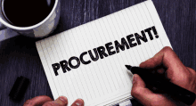 a person is writing procurement on a piece of paper