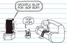 a diary of a wimpy kid cartoon shows a boy sitting on a couch watching a tv