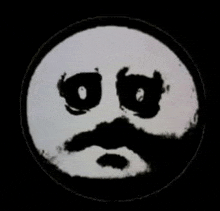 a black and white image of a smiley face with a mustache .