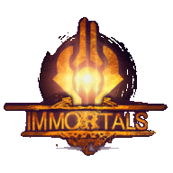 a logo for the video game immortals with a glowing light in the middle