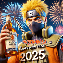 a naruto character holding a bottle of jim beam jirage