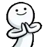 a pixel art drawing of a cartoon character with a smiley face and arms crossed .
