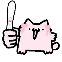 a pink cat is holding a pregnancy test and giving a thumbs up sign