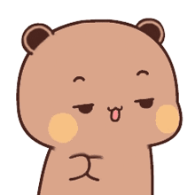 a cartoon bear is making a funny face with his eyes closed