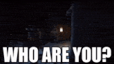 a video game scene with the words `` who are you ? '' written on it .
