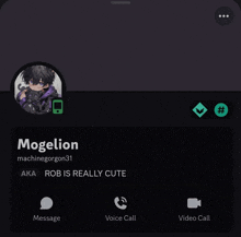 a phone screen with the name mogelion and a picture of him