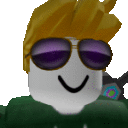 a close up of a roblox character wearing sunglasses and a green hoodie .