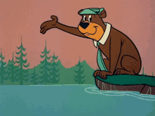 a cartoon of yogi bear sitting on a rock