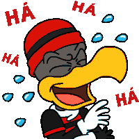 a cartoon drawing of a duck laughing with the letters ha surrounding it